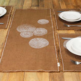 Cheyenne Burlap Linen Table Runner with Hand-Printed White Dandelion Design, 100% Linen, Fringed Edge, Prewashed, Pre-Shrunk, and Machine Washable, Chocolate Brown, 14 x 36