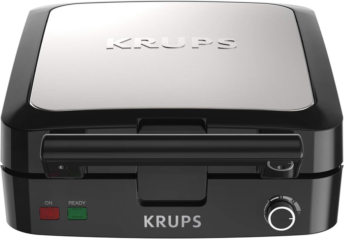 KRUPS Belgian Waffle Maker with Removable Silver/Black Plates for 4 Slices
