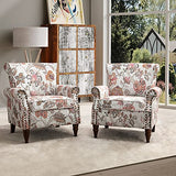 HULALA HOME Upholstered Wingback Accent Chair with Removable Cushion, Wood Legs and Nailhead Trim, Floral Living Room or Bedroom Armchair, Blue