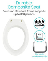 Vive Raised Toilet Seat with Handles for Seniors, Easy-Clean White Seat Riser for Elongated or Standard Bowls, Handicap and Post-Surgery Support