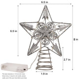 Juegoal 6.5-Inch Golden Metal Star Christmas Tree Topper with 20 LED Lights, Battery-Powered Illuminated Ornament for Holiday Decor