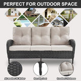 3-Piece Outdoor Patio Furniture Set with Two Swivel Rocker Chairs and Rattan Side Table, Wicker Glider Seating for Deck, Porch or Poolside, Brown and Blue