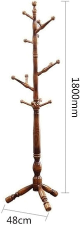 Modern Solid Wood Entryway Coat Rack with Standard Rod and 12 Hooks, Freestanding Organizer for Clothes, Hats, Jackets, and Scarves
