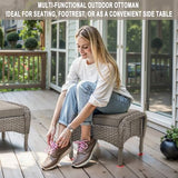 3-Piece Outdoor Patio Furniture Set with Two Swivel Rocker Chairs and Rattan Side Table, Wicker Glider Seating for Deck, Porch or Poolside, Brown and Blue
