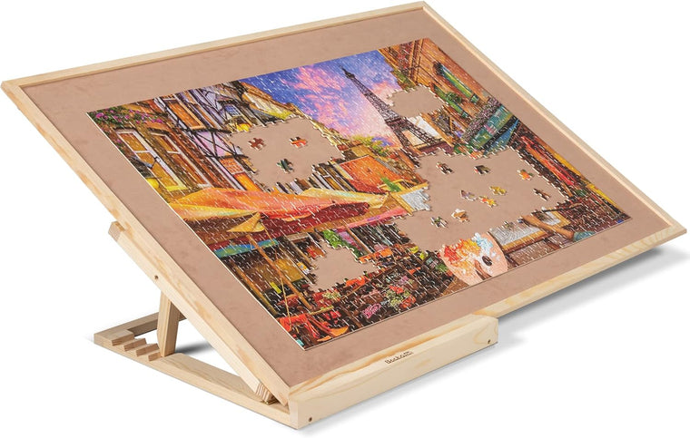 Becko US Wooden Puzzle Board and Bracket Set for Jigsaw Puzzles up to 1500 Pieces