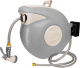 Twinkle Star Wall-Mounted Garden Hose Reel with 98.5+6.6 FT 1/2 Hose, 9-Pattern Nozzle, Auto-Rewind Slow-Return System and 180-Degree Pivot Bracket