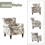 HULALA HOME Upholstered Wingback Accent Chair with Removable Cushion, Wood Legs and Nailhead Trim, Floral Living Room or Bedroom Armchair, Blue