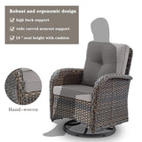 3-Piece Outdoor Patio Furniture Set with Two Swivel Rocker Chairs and Rattan Side Table, Wicker Glider Seating for Deck, Porch or Poolside, Brown and Blue