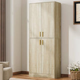 Cozy Castle 71′′ Tall Pantry Cabinet with Four Doors and Adjustable Shelves, Freestanding Wood Storage Cupboard for Kitchen, Dining Room, Living Room or Bathroom, Gray