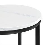 Yaheetech 16in Round Faux Marble End Table with X-Based Design & Sturdy Metal Legs, Modern Accent Sofa Table for Living Room, Black