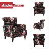 HULALA HOME Upholstered Wingback Accent Chair with Removable Cushion, Wood Legs and Nailhead Trim, Floral Living Room or Bedroom Armchair, Blue