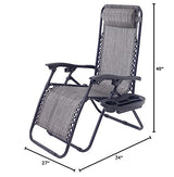 Set of 2 BTEXPERT Adjustable Steel Mesh Zero Gravity Lounge Chairs with Pillow, Utility Tray, Cup Holder, and Gray Case