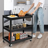 Goplus 3-Tier Rolling Utility Cart with Lockable Wheels, 330 lb Capacity and Ergonomic Handle, Heavy-Duty Commercial Tool Organizer for Garages and Warehouses, Black