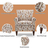 HULALA HOME Upholstered Wingback Accent Chair with Removable Cushion, Wood Legs and Nailhead Trim, Floral Living Room or Bedroom Armchair, Blue