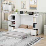 Twin Wall Bed with Wood Cabinet Frame, Charging Station, Outlet, USB Ports and Storage Drawers, Space-Saving Murphy Bed for Home Office or Studio, White