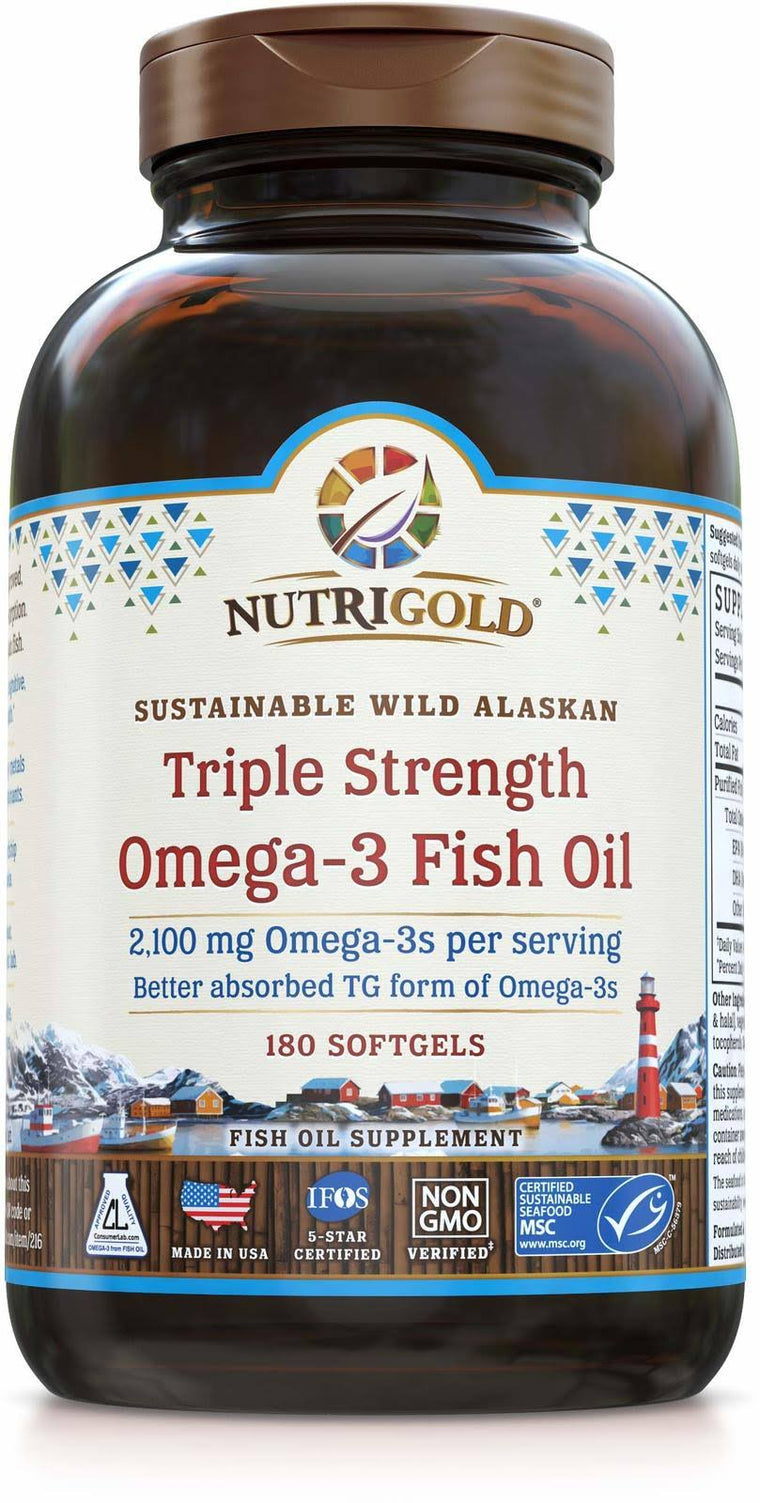 NutriGold Triple Strength Omega-3 Fish Oil, 180 Softgels