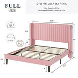 Allewie Queen Velvet Platform Bed with Vertical Channel-Tufted Wingback Headboard, Strong Wooden Slats, No Box Spring Required, Easy Assembly, Black