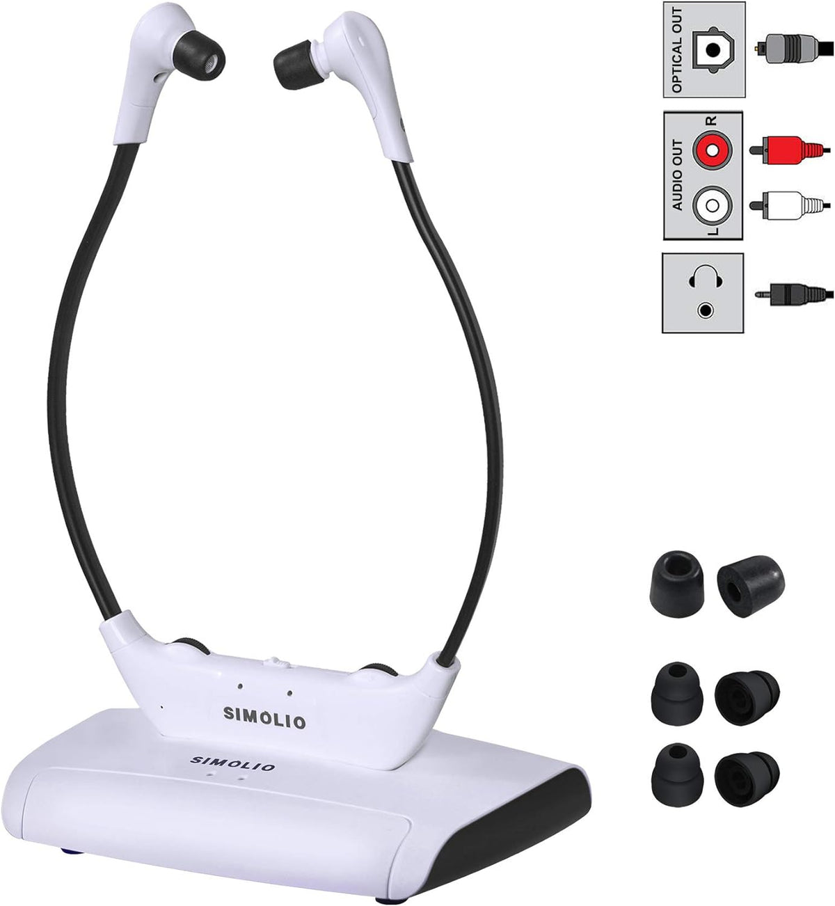 SIMOLIO SM-823D Pro Wireless TV Headphones with 100 ft Range, Voice Highlighting, Tone Control and Balance Adjustment