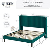 Allewie Queen Velvet Platform Bed with Vertical Channel-Tufted Wingback Headboard, Strong Wooden Slats, No Box Spring Required, Easy Assembly, Black