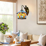 LITFAD Tiffany-Style Aqua Petal Wall Sconce with LED Lighting, Antique Brass Finish, and Mediterranean Flower Design for Bedroom or Restaurant