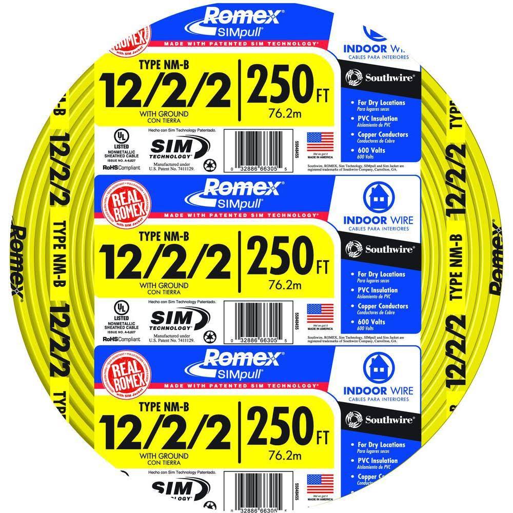 Southwire 250 ft. 12/2/2 Solid Copper Romex SIMpull NM-B Wire with Ground