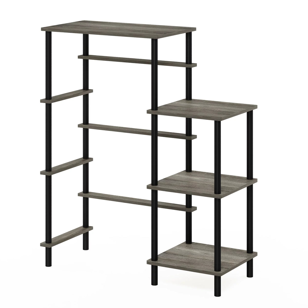 Furinno Turn-N-Tube Tall Kitchen Storage Shelf, Tool-Free Assembly with French Oak Grey and Black Finish