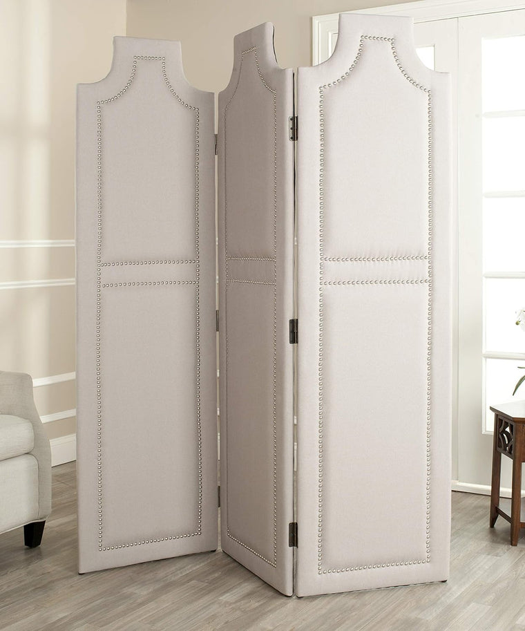 Safavieh Darcy Room Divider in Taupe, Finished with Silver Nailhead Trim