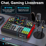 Podcast Microphone and Audio Mixer Bundle with 3.5mm Condenser Mic, Live Sound Card, Voice Changer and Denoise, Equipment for PC and Phone Streaming, Singing and Gaming