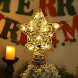 Juegoal 6.5-Inch Golden Metal Star Christmas Tree Topper with 20 LED Lights, Battery-Powered Illuminated Ornament for Holiday Decor