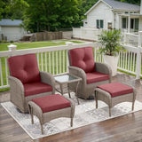 3-Piece Outdoor Patio Furniture Set with Two Swivel Rocker Chairs and Rattan Side Table, Wicker Glider Seating for Deck, Porch or Poolside, Brown and Blue