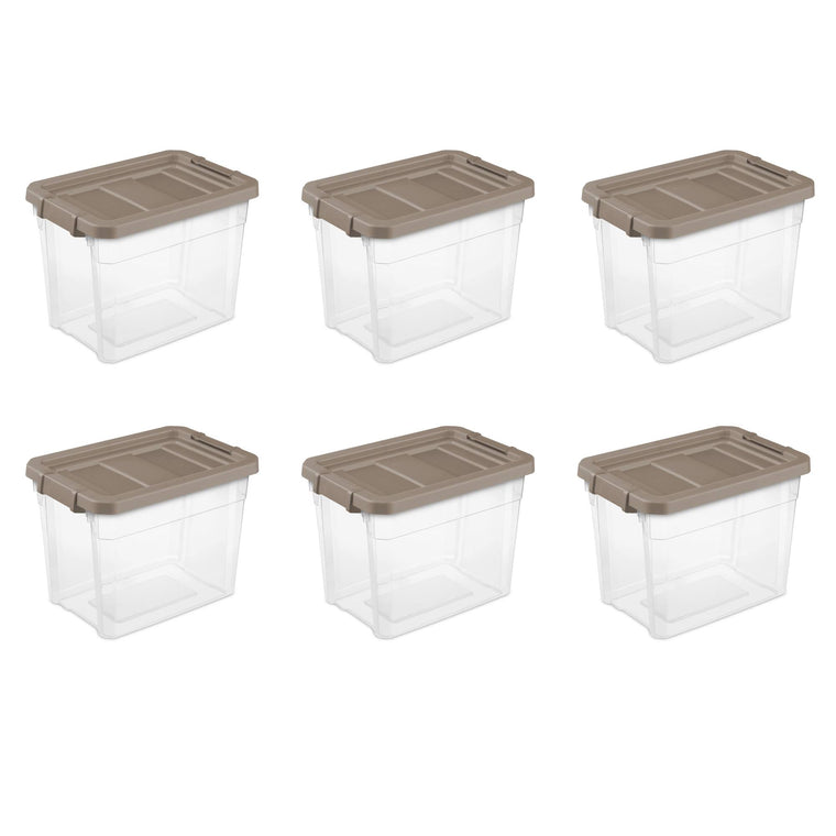 30 Qt./28 L Stacker Storage Box in Taupe Splash, Sterilite Case of 6