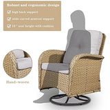 3-Piece Outdoor Patio Furniture Set with Two Swivel Rocker Chairs and Rattan Side Table, Wicker Glider Seating for Deck, Porch or Poolside, Brown and Blue