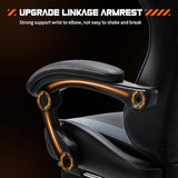 DUMOS Grey Ergonomic Gaming Chair for Adults, PU Leather Recliner with Footrest, Lumbar Support and Headrest, Featuring Fixed Armrests, Height Adjustment and 360° Swivel