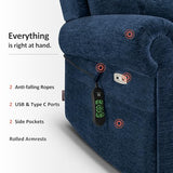 MCombo 7888 Triple-Motor Power Lift Recliner for Seniors, Fabric Chair with Massage, Lumbar and Seat Heating, Adjustable Headrest and Rolled Arms, Coffee, Medium