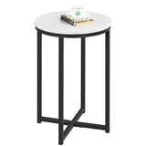 Yaheetech 16in Round Faux Marble End Table with X-Based Design & Sturdy Metal Legs, Modern Accent Sofa Table for Living Room, Black