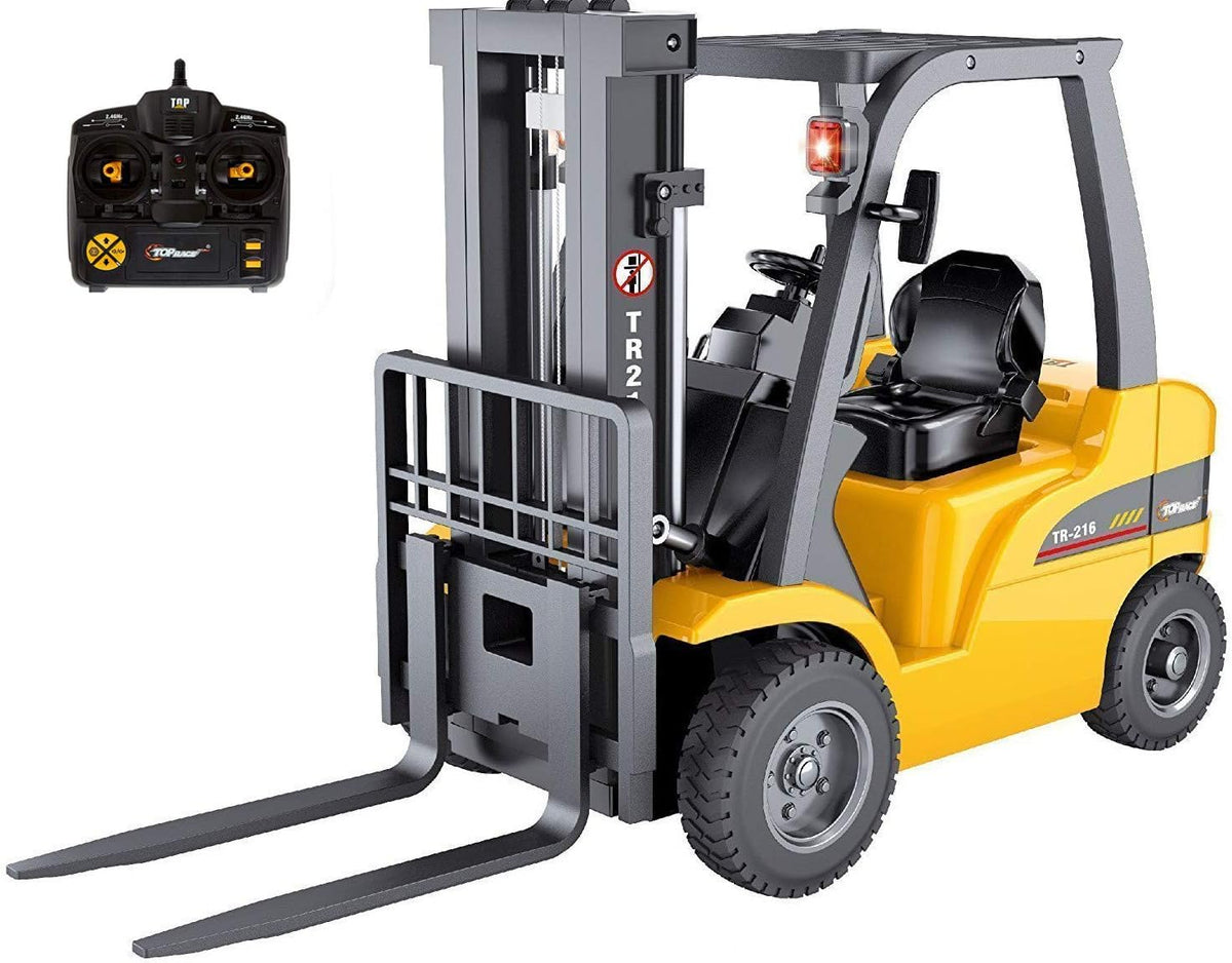 Top Race TR-216 Remote Control Forklift, 13 Inch Tall 1:10 Scale Construction Toy with 8-Channel Full Function Control, Heavy Metal Design