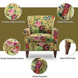 HULALA HOME Upholstered Wingback Accent Chair with Removable Cushion, Wood Legs and Nailhead Trim, Floral Living Room or Bedroom Armchair, Blue