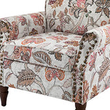 HULALA HOME Upholstered Wingback Accent Chair with Removable Cushion, Wood Legs and Nailhead Trim, Floral Living Room or Bedroom Armchair, Blue