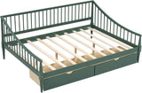 Green Full-Size Wooden Daybed with Rails on 3 Sides, Two Storage Drawers and Support Legs