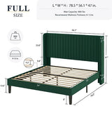Allewie Queen Velvet Platform Bed with Vertical Channel-Tufted Wingback Headboard, Strong Wooden Slats, No Box Spring Required, Easy Assembly, Black