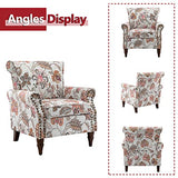 HULALA HOME Upholstered Wingback Accent Chair with Removable Cushion, Wood Legs and Nailhead Trim, Floral Living Room or Bedroom Armchair, Blue