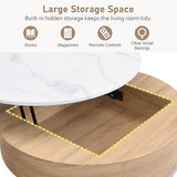 Linique Modern Round Lift-Top Coffee Table with Concealed Storage and 3 Ottomans, White + Black