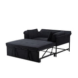 Convertible 3-in-1 Sleeper Sofa Bed with Pullout Bed and Side Pocket, Black Futon Loveseat for Living Room, Bedroom or Small Spaces