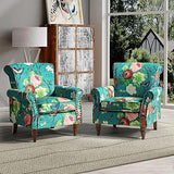 HULALA HOME Upholstered Wingback Accent Chair with Removable Cushion, Wood Legs and Nailhead Trim, Floral Living Room or Bedroom Armchair, Blue