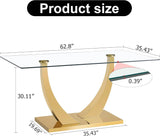 HomVent Rectangular Dining Table with 0.39-Inch Clear Tempered Glass Top and Stainless Steel Base, Gold Base for Kitchen, Dining Room or Home Office
