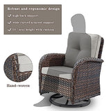 3-Piece Outdoor Patio Furniture Set with Two Swivel Rocker Chairs and Rattan Side Table, Wicker Glider Seating for Deck, Porch or Poolside, Brown and Blue
