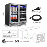 Tittla 30-Inch Dual-Zone Wine and Beverage Refrigerator for 33 Bottles and 80 Cans, Under-Counter or Freestanding Wine Cooler