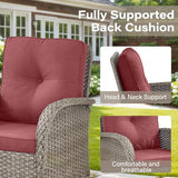 3-Piece Outdoor Patio Furniture Set with Two Swivel Rocker Chairs and Rattan Side Table, Wicker Glider Seating for Deck, Porch or Poolside, Brown and Blue