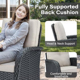 3-Piece Outdoor Patio Furniture Set with Two Swivel Rocker Chairs and Rattan Side Table, Wicker Glider Seating for Deck, Porch or Poolside, Brown and Blue