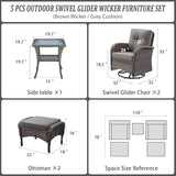 3-Piece Outdoor Patio Furniture Set with Two Swivel Rocker Chairs and Rattan Side Table, Wicker Glider Seating for Deck, Porch or Poolside, Brown and Blue